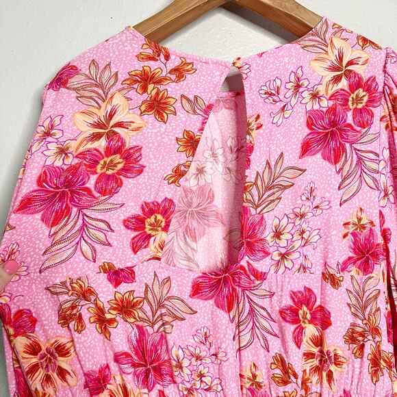 Loft Lily Godet Puff Sleeve‎ Mini Flare Dress Pink 3/4 sleeve Women’s Size XXL - Picture 8 of 12